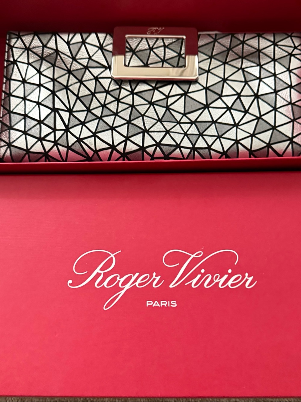 Roger Vivier Metallic Silver Geometric Frame Clutch